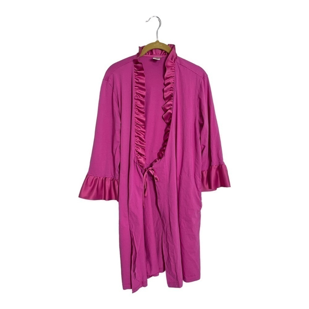 NATORI Pink Ruffle Satin Robe Small